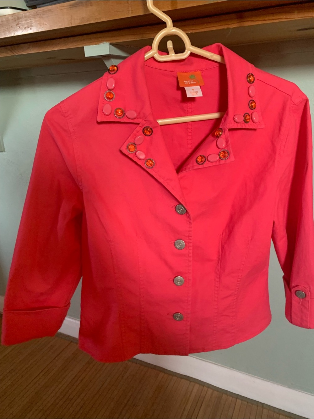 hearts of palm Barbie style Hot Pink Shirt/jacket Amber Jewel silver Buttons 6